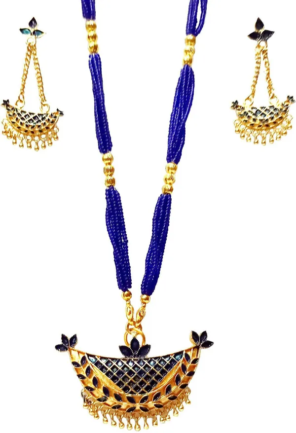 Assamese_Traditional_Gold_Plated_Blue_Colour_Joonbiri_Tassel_Jewellery_Set_For_Girls_&_Women